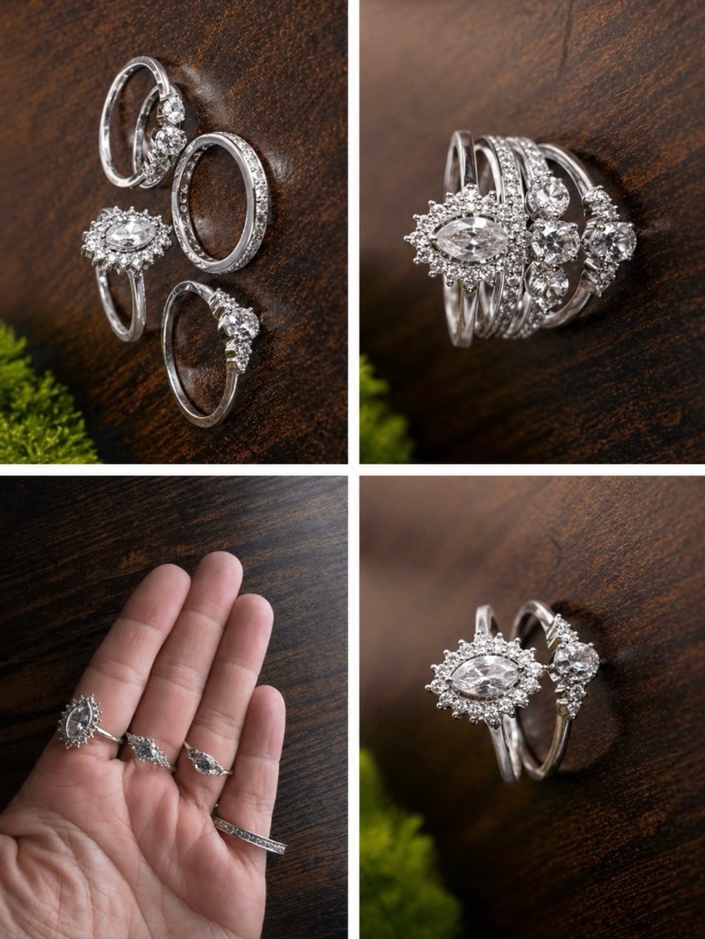 Sterling Silver Diamond Stackable Ring Set - four